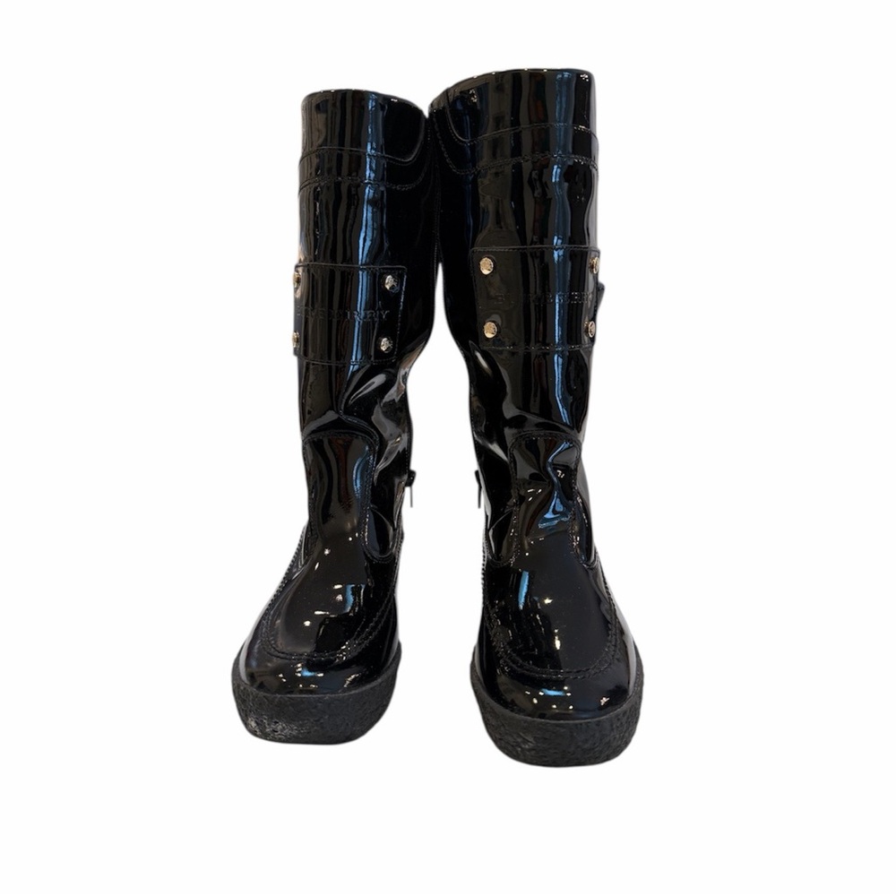 Burberry Black Patent Leather Mid-Calf Boots Platform Wedge Zip Women US 6.5 - Picture 2 of 12